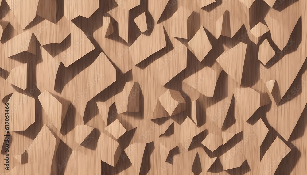 Realistic Wooden Polygons: 3D Illustration of Textured Background with Shadows Realistic Wooden Polygons: 3D Illustration of Textured Background with Shadows