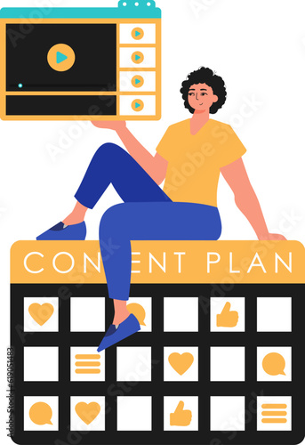 The Guy sits on the capacitance plan and holds a window with a television recipient call call receiver . message aim typography. Trendy style, Vector Illustration
