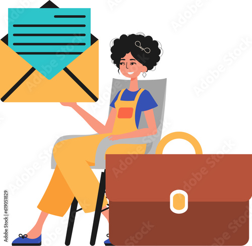 The female child sits in a electric President of the United States and holds an envelope. Trendy style, Vector Illustration