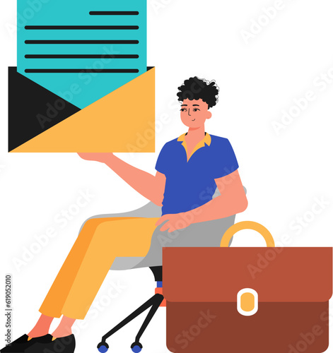 The guy sits in a professorship and holds an envelope. Trendy style, Vector Illustration