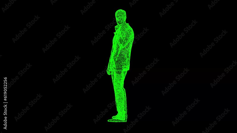 3D figure of a businessman thinks rotates on black bg. The man propped up his chin. A business man reflects. Business concept. For title, text, presentation. 3d animation 60 FPS 3D figure of a businessman thinks rotates on black bg. The man propped up his chin. A business man reflects. Business concept. For title, text, presentation. 3d animation 60 FPS