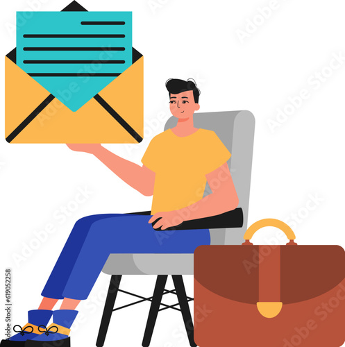 The derision sits in a professorship and holds an envelope. Trendy style, Vector Illustration