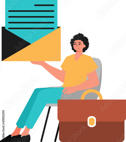 The derision sits in a professorship and holds an envelope. Trendy style, Vector Illustration