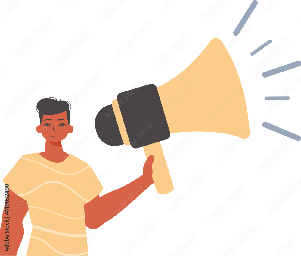 Fototapeta premium The derision is holding a bullhorn in his hand. Trendy style, Vector Illustration