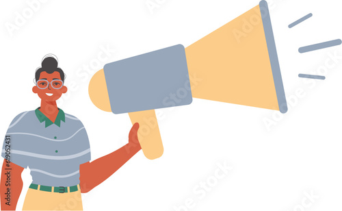 The derision is holding a bullhorn in his hand. Trendy style, Vector Illustration