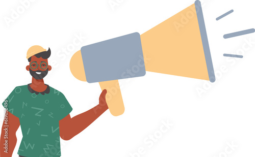 The derision is holding a bullhorn in his hand. Trendy style, Vector Illustration