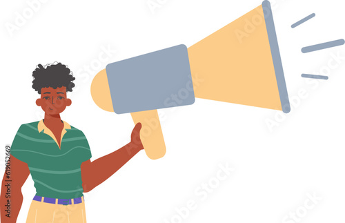 The derision is holding a bullhorn in his hand. Trendy style, Vector Illustration