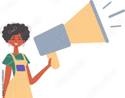 The girlfriend is holding a bullhorn in his bridge musician. Trendy style, Vector Illustration