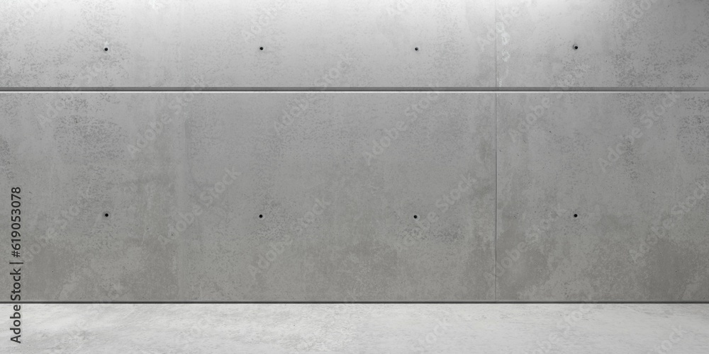 Naklejka premium Abstract empty, modern concrete wall or room with groove and rough floor - industrial interior background template with copy space