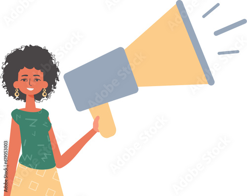 The girlfriend is holding a bullhorn in his bridge musician. Trendy style, Vector Illustration