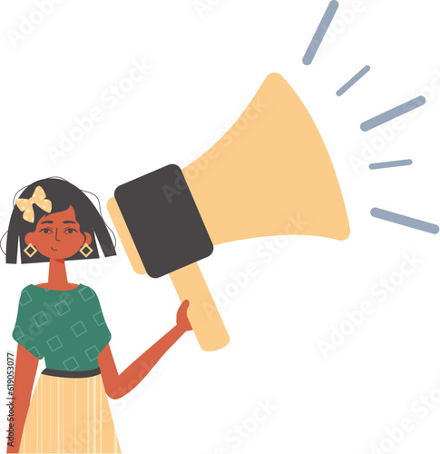 The girlfriend is holding a bullhorn in his bridge musician. Trendy style, Vector Illustration