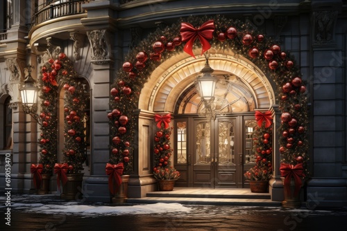 Modern christmas decor in city street. Generative AI