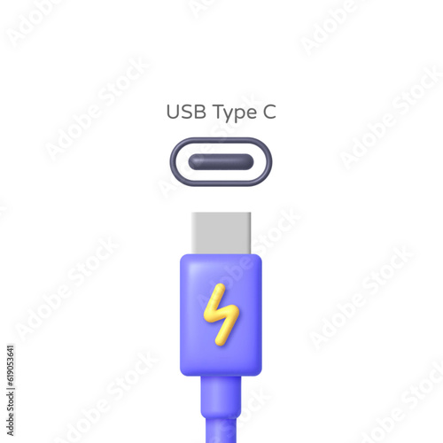 3d usb type c for mobile device design. 3d vector illustration