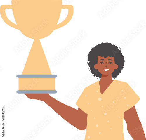 The derision holds the achiever 's cup in his template. Trendy style, Vector Illustration photo