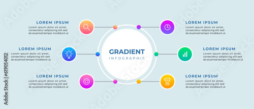 Flat circular diagram infographic. Business concept with 6 steps.
