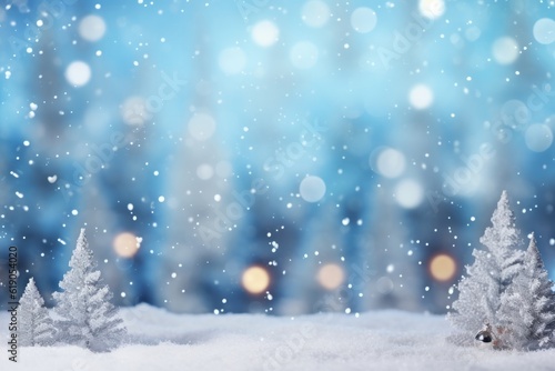 Winter Wonderland Christmas Snow Background with Blurred Bokeh AI Generated © ParinApril