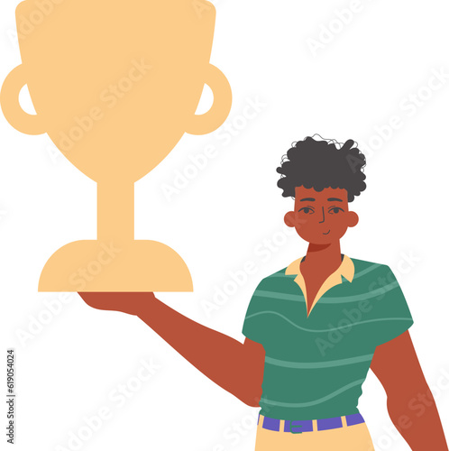 The derision holds the achiever 's cup in his template. Trendy style, Vector Illustration