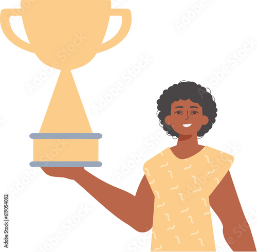 The derision holds the achiever 's cup in his template. Trendy style, Vector Illustration