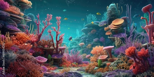 3D underwater ocean scenery, Generative AI © tonstock