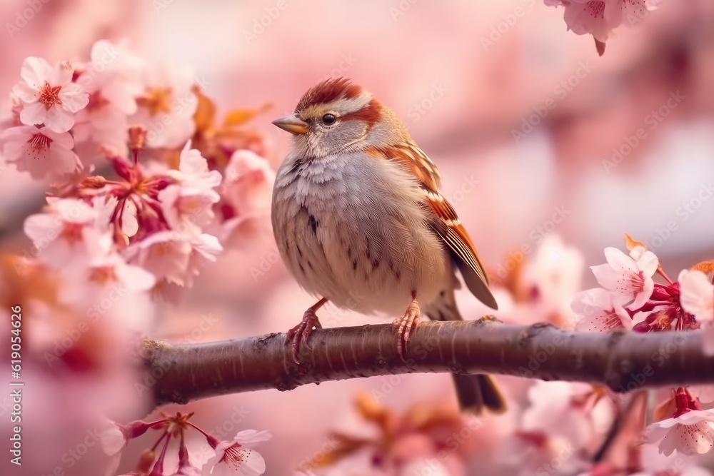 Single bird on blossom, Generative AI