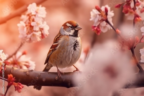 Single bird on blossom, Generative AI