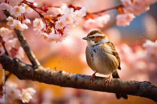 Single bird on blossom, Generative AI