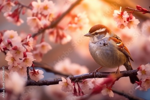 Single bird on blossom, Generative AI