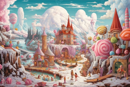 A fairytale candy castle town  Generative AI