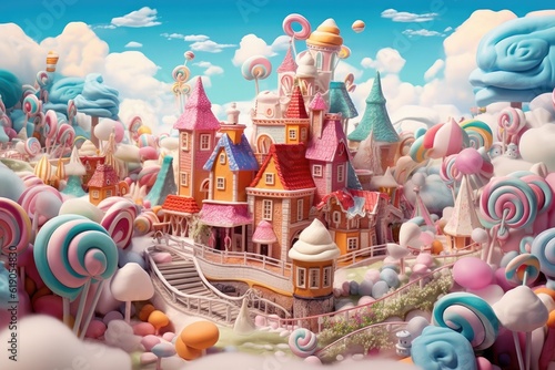 A fairytale candy castle town, Generative AI © tonstock