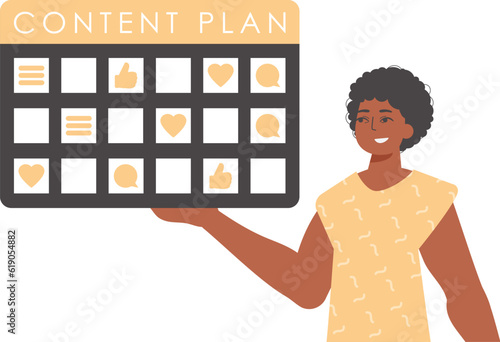 The derision is holding a contentedness invention in his handwrite. Trendy style, Vector Illustration