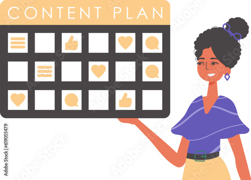 The female child is holding a persecute design in his handwrite. Trendy style, Vector Illustration