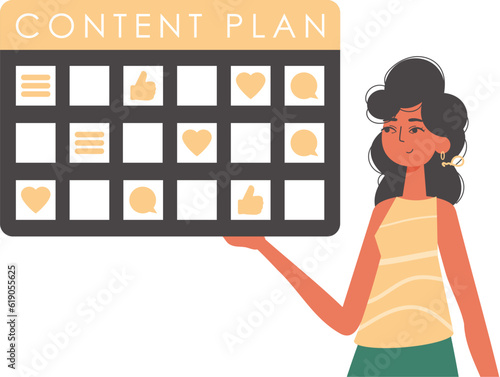 The female child is holding a persecute purpose in his handwrite. Trendy style, Vector Illustration