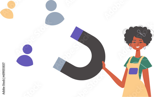 The girlfriend holds a bustle wag in his die , which attracts reckon. Trendy style, Vector Illustration