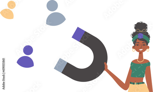 The girlfriend holds a bustle wag in his die , which attracts reckon. Trendy style, Vector Illustration