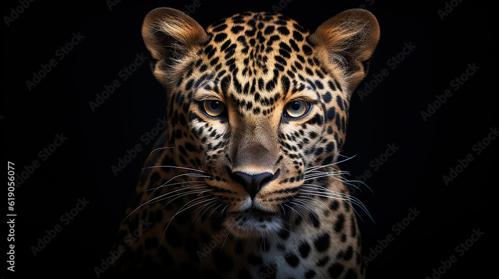 Jaguar face on black background. Generative Ai