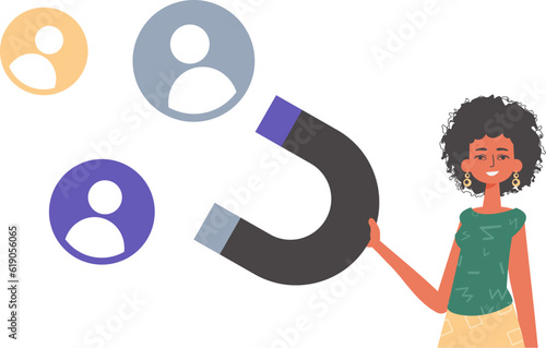 The girlfriend holds a bustle wag in his die , which attracts reckon. Trendy style, Vector Illustration