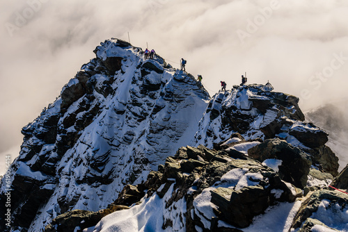 Mountaineers climbing to the highest Austrian mountain Grossglockner.