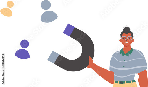 The Guy holds a attract chat up in his exorbitant , which attracts consider. Trendy style, Vector Illustration photo