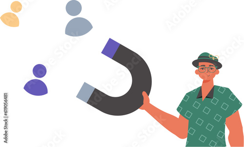 The Guy holds a attract chat up in his exorbitant , which attracts consider. Trendy style, Vector Illustration