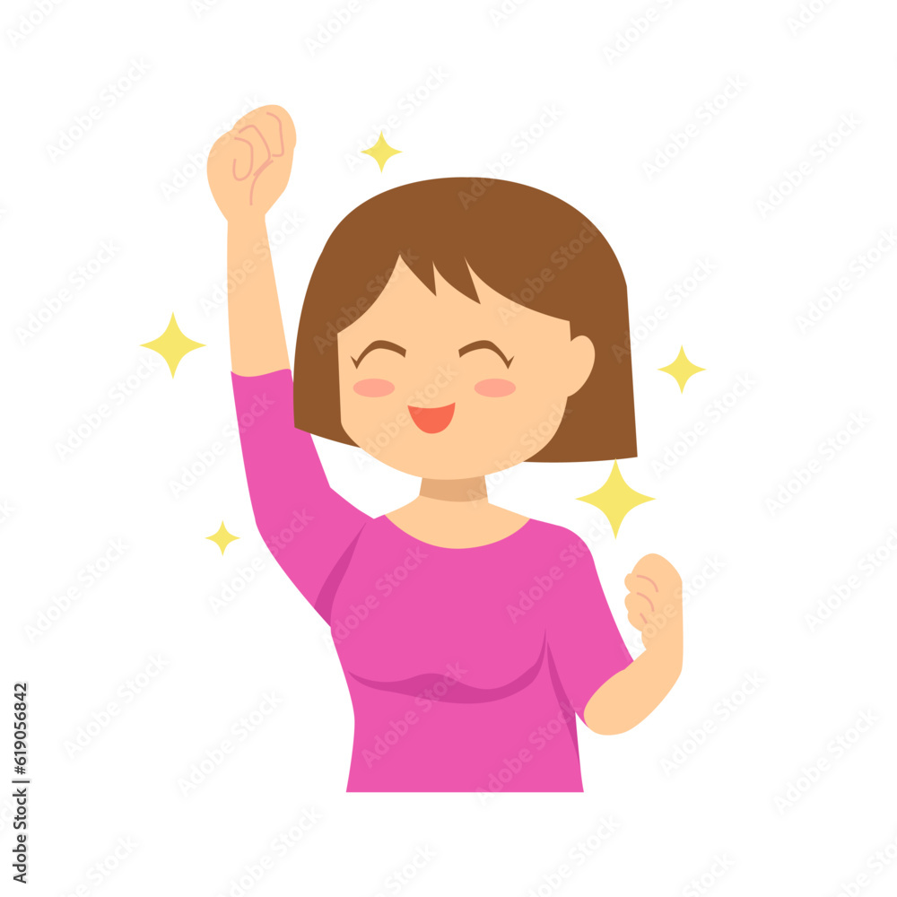 Girl Happy Yes Pose Excited Good News Icon label Art Illustration Design Vector Girl Happy Yes Pose Excited Good News Icon label Art Illustration Design Vector