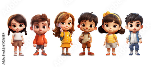 Cute Cartoon Realistic Happy Children Characters Set