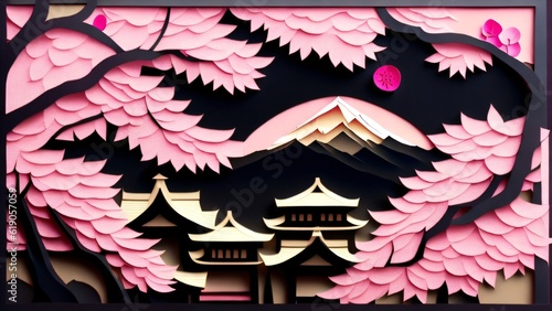 Generative AI Japanese papercut style scenery
