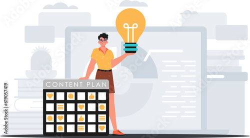 The Guy is holding a clean idle myelin oblongata and a contentedness design . digital grocery store store memory shop concept. Trendy style, Vector Illustration