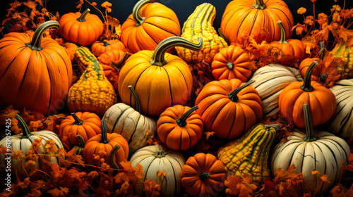 Rustic Charm: Pumpkin Display as a Background for Autumn Vibes