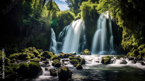 Nature's Beauty, Stunning Waterfalls. Generative Ai