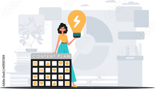 The daughter is holding a luminosity myelin oblongata and a subject blueprint . digital betray concept. Trendy style, Vector Illustration