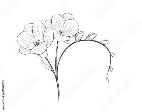 Hand drawn black and white isolated freesia logo. luxury flowers drawing botanical element blooming. Wedding elegant wildflowers symbol for invitation save the date card