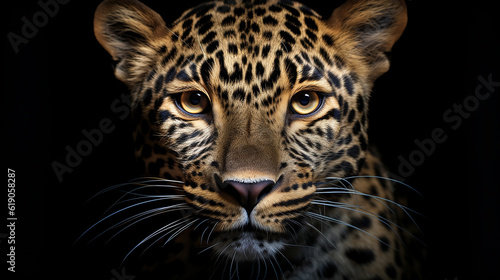 Jaguar face on black background. Generative Ai © vectorizer88