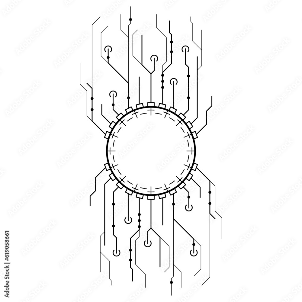 Obraz premium Abstract Black Simple Line Cpu, Computer, Technology Doodle Outline Element Vector Design Style Sketch Isolated On White Background Illustration
