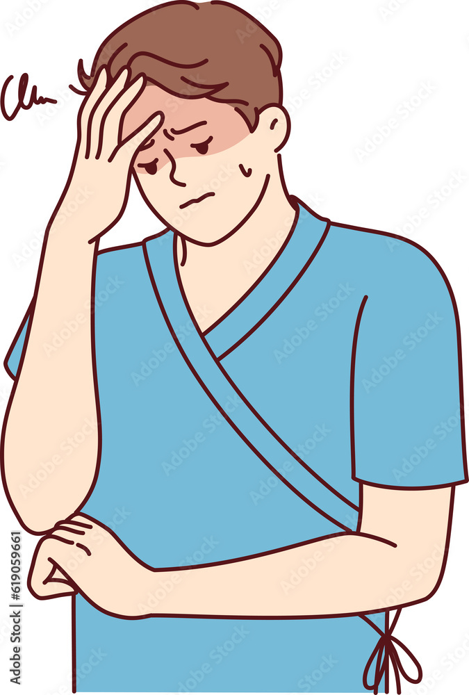 Frustrated man hospital patient is anxious about terminal diagnosis or lack of health insurance Frustrated man hospital patient is anxious about terminal diagnosis or lack of health insurance